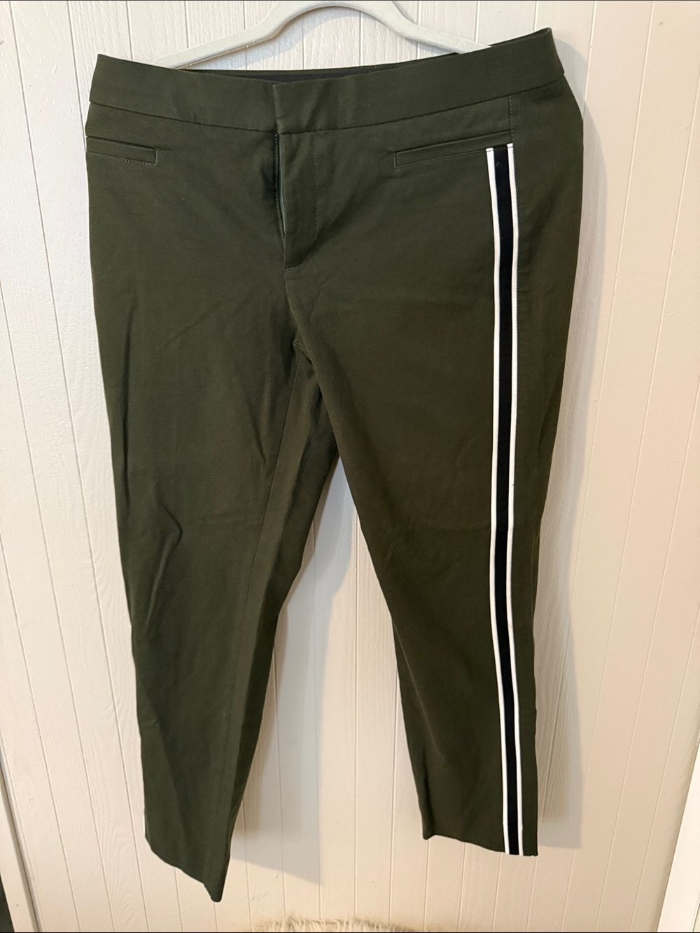 Banana Republic Olive Green Cropped Pants with Black & White Side Stripe